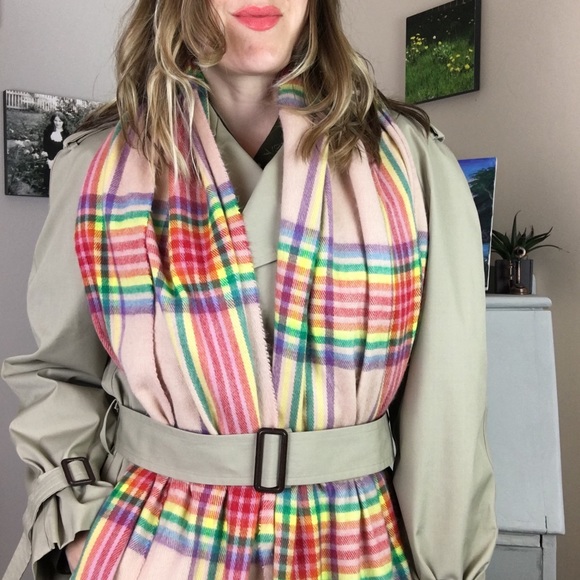 Topshop Rainbow Plaid Soft Fringe Knit Scarf - Picture 3 of 8